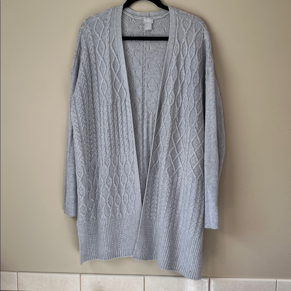 Chico's Light Gray Open Front Cardigan